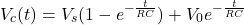 \{对齐*}开始V_c (t) = V_s (1 - e ^{- \压裂{t} {RC}}) + V_0 e ^{- \压裂{t} {RC}}{对齐*}\结束
