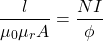 {对齐*}\ \开始压裂{l} {\ mu_0 \ mu_r} = \压裂{倪}{φ\}\{对齐*}结束