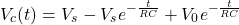 \ begin {aligne *} v_c（t）= v_s  -  v_s e ^ { -  \ frac {t} {rc}} + v_0 e ^ { -  \ frac {t} {rc}} \ neg {align *}