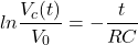 \{对齐*}开始ln \压裂{V_c (t)} {V_0} = -结束\压裂{t} {RC} \{对齐*}