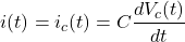 \ begin {aligne *} i（t）= i_c（t）= c \ frac {dv_c（t）} {dt} \ neg {alight *}