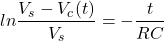 \ begin {align *} ln \ frac {v_s  -  v_c（t）} {v_s} =  -  \ frac {t} {rc} \ end {alight *}