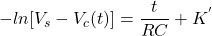 \{方程*}开始ln (V_s V_c (t)) = \压裂{t} {RC} + K ^ '结束\{方程*}