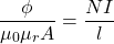{方程*}\ \开始压裂{\φ}{\ mu_0 \ mu_r} = \压裂{倪}{1}\{方程*}结束