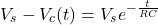 \{对齐*}开始V_s V_c (t) = V_s e ^{- \压裂{t} {RC}}{对齐*}\结束