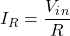 {对齐*}I_R = \ \开始压裂{V_i_n} {R} \{对齐*}结束