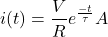 \ begin {arearation *} i（t）= \ frac {v} {r} e ^ {\ frac {-t} {\ tau}} a \ neat {公式*}